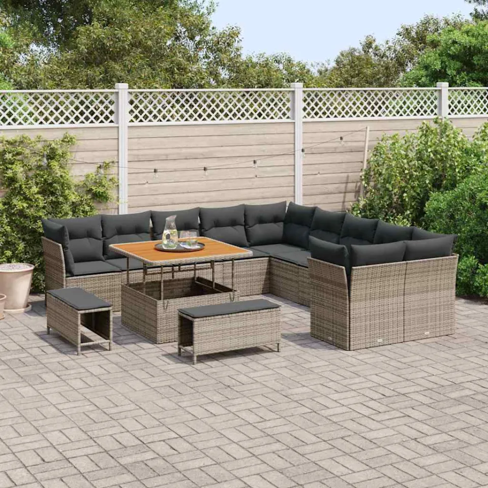 vidaXL Tuinbankenset 13 st Grijs poly rattan, foto 3