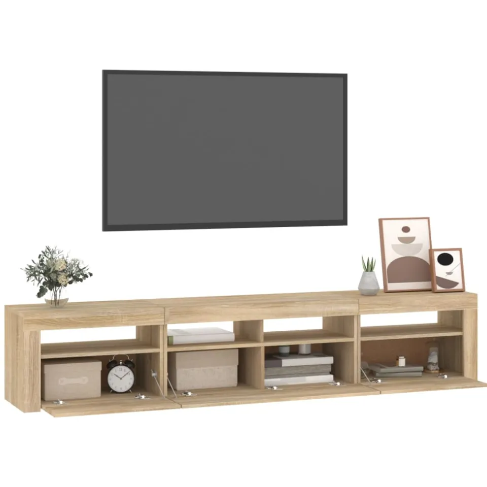 vidaXL Tv-meubel met LED-verlichting 210x35x40 cm sonoma eikenkleurig Bruin
