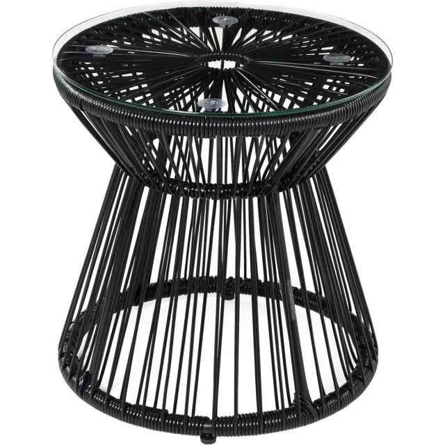 Outsunny Bijzettafel Rond Metaal met Glazen Blad - Tuintafel, Plantentafel, Salontafel - Zwart