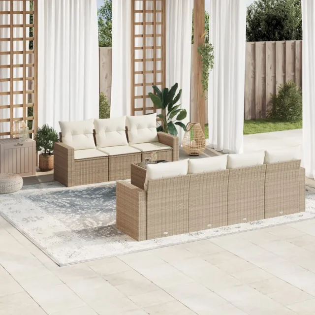 vidaXL 8-delige Loungeset met kussens poly rattan beige, foto 2
