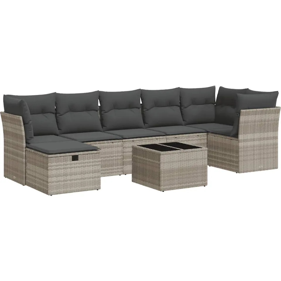vidaXL 8-delige Loungeset met kussens poly rattan lichtgrijs grijs, foto 3