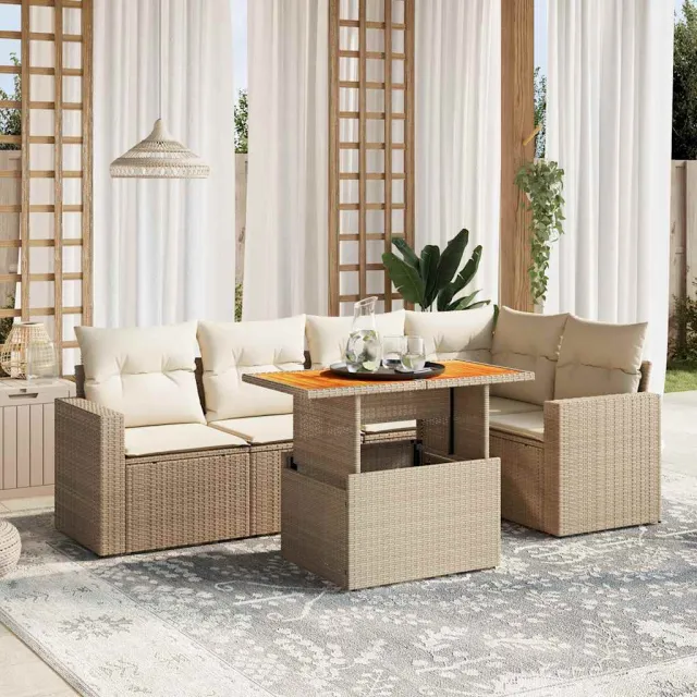 vidaXL 6-delige Loungeset met kussens poly rattan beige
