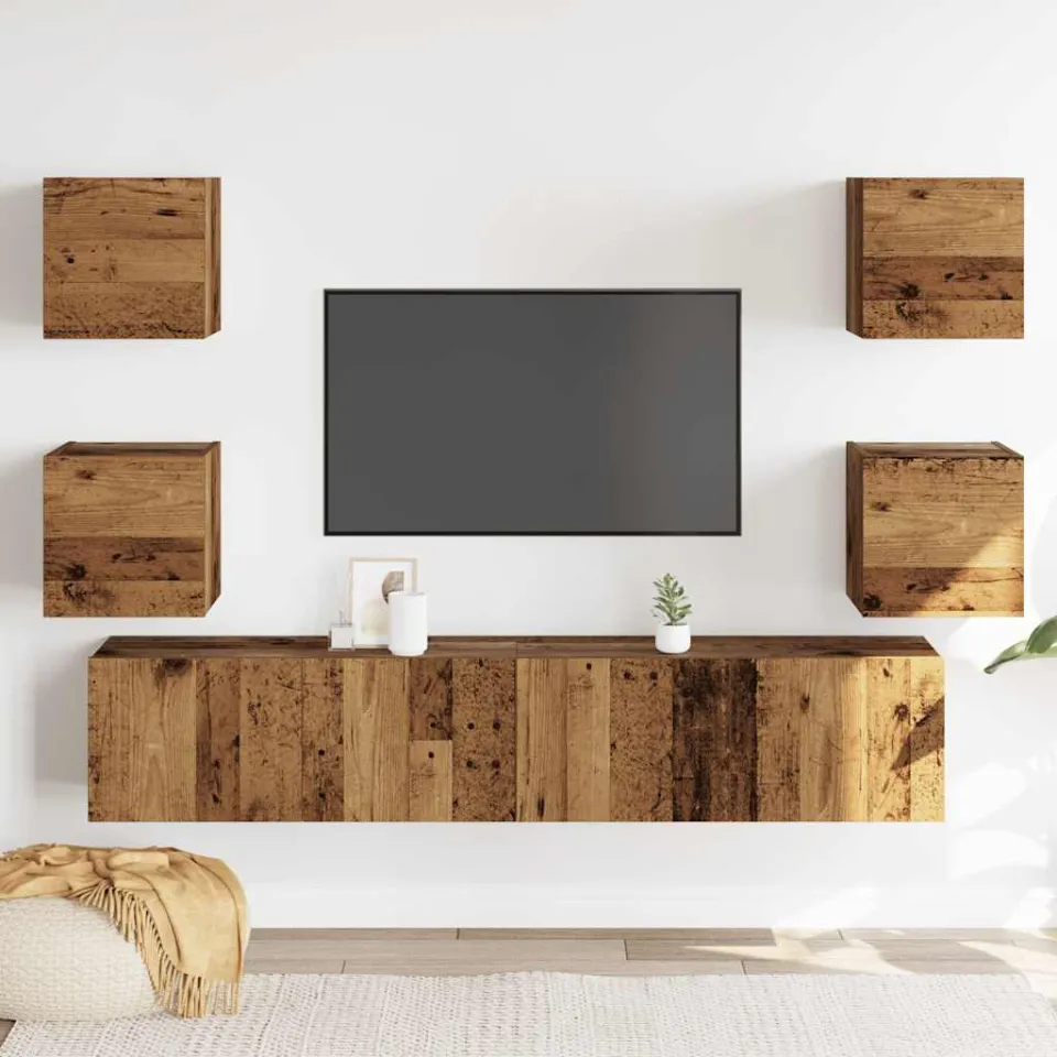 vidaXL Tv-wandkasten 6 st bewerkt hout oud houtkleurig bruin, foto 2