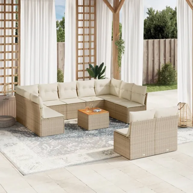 vidaXL 12-delige Loungeset met kussens poly rattan beige, foto 2
