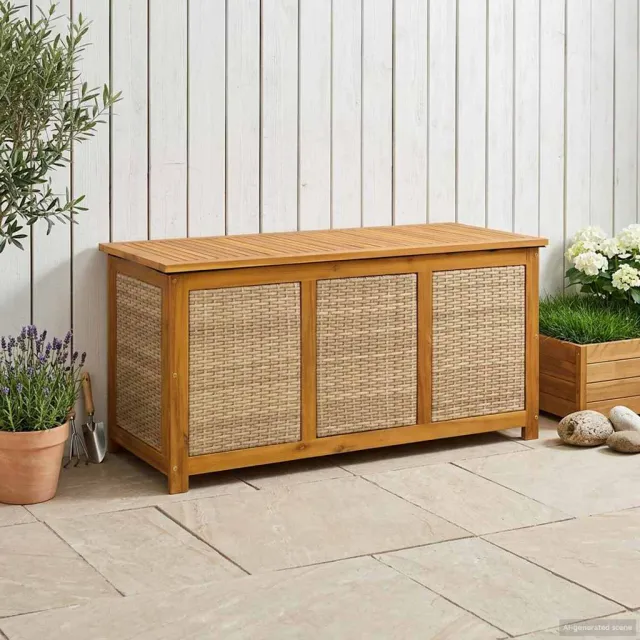 vidaXL Tuinopslagdoos 185 L Massief Acaciahout 113 x 50 x 56 cm Beige, foto 2