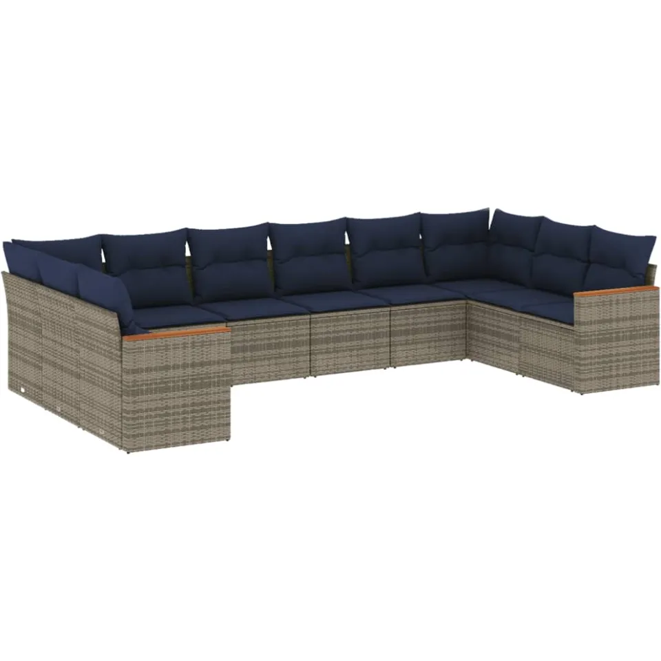 vidaXL 10-delige tuinbankset met kussens, grijs polyrotan, foto 3