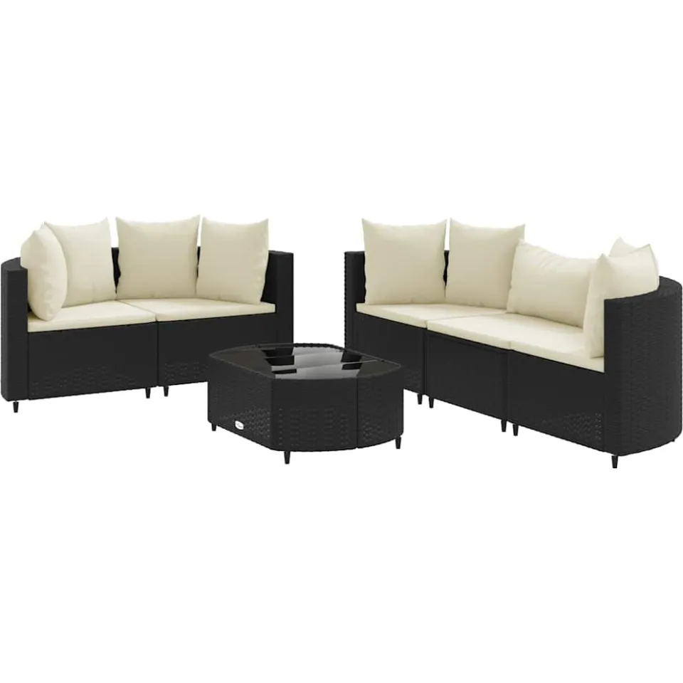 vidaXL 6-delige Loungeset met kussens poly rattan zwart