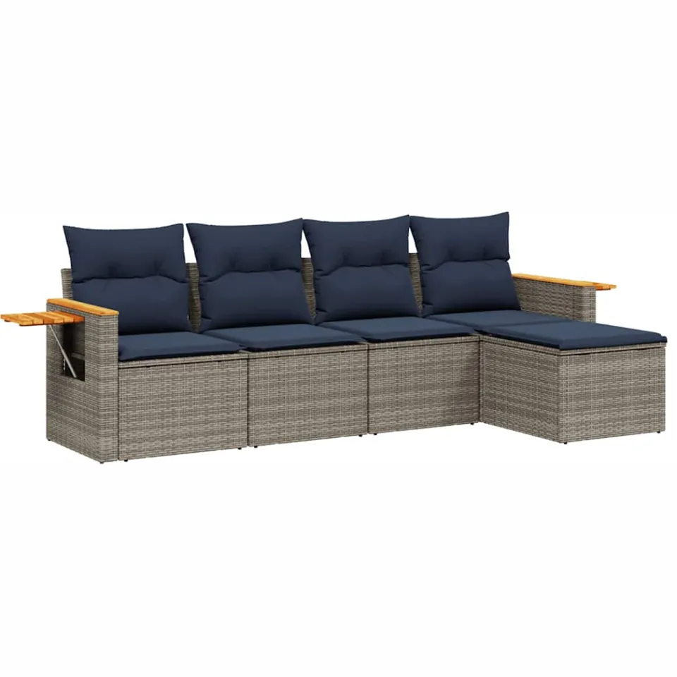 vidaXL 5-delige Loungeset met kussens poly rattan grijs, foto 3