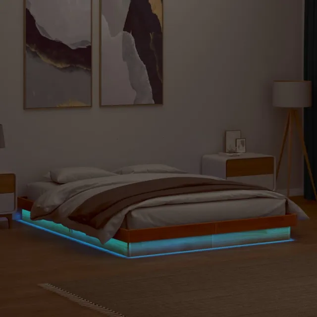 vidaXL Bedframe met LED massief grenenhout wasbruin 160x200 cm