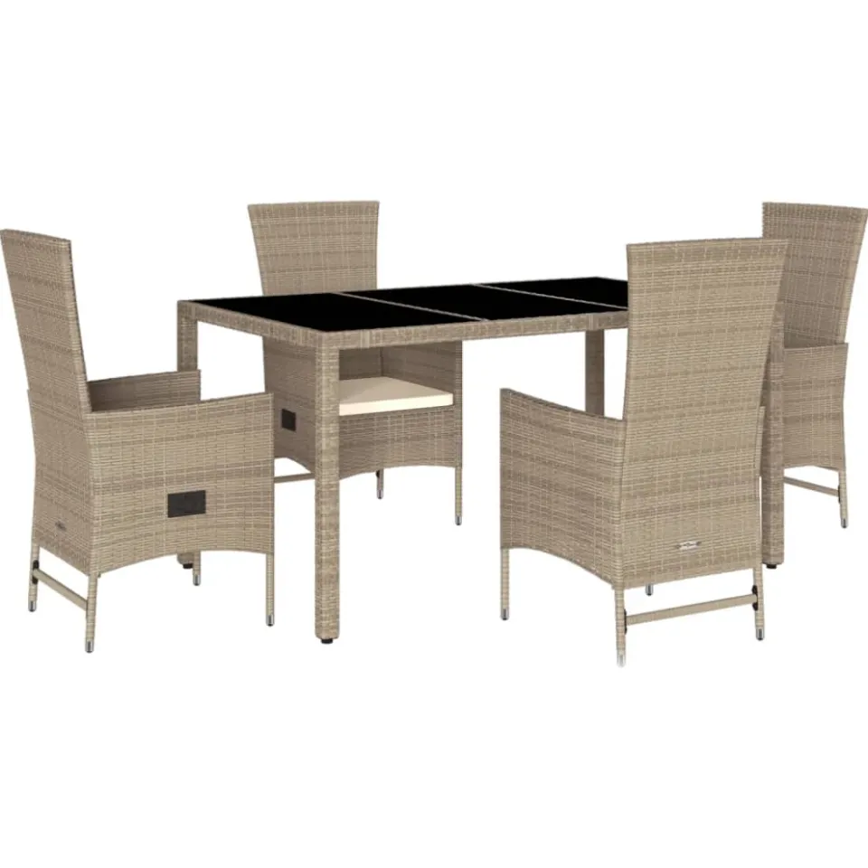 vidaXL 5-delige Tuinset met kussens poly rattan beige, foto 3