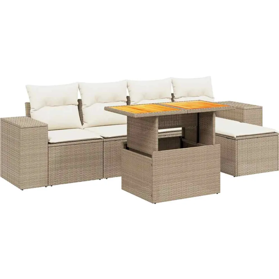 vidaXL 6-delige Loungeset met kussens poly rattan beige, foto 3