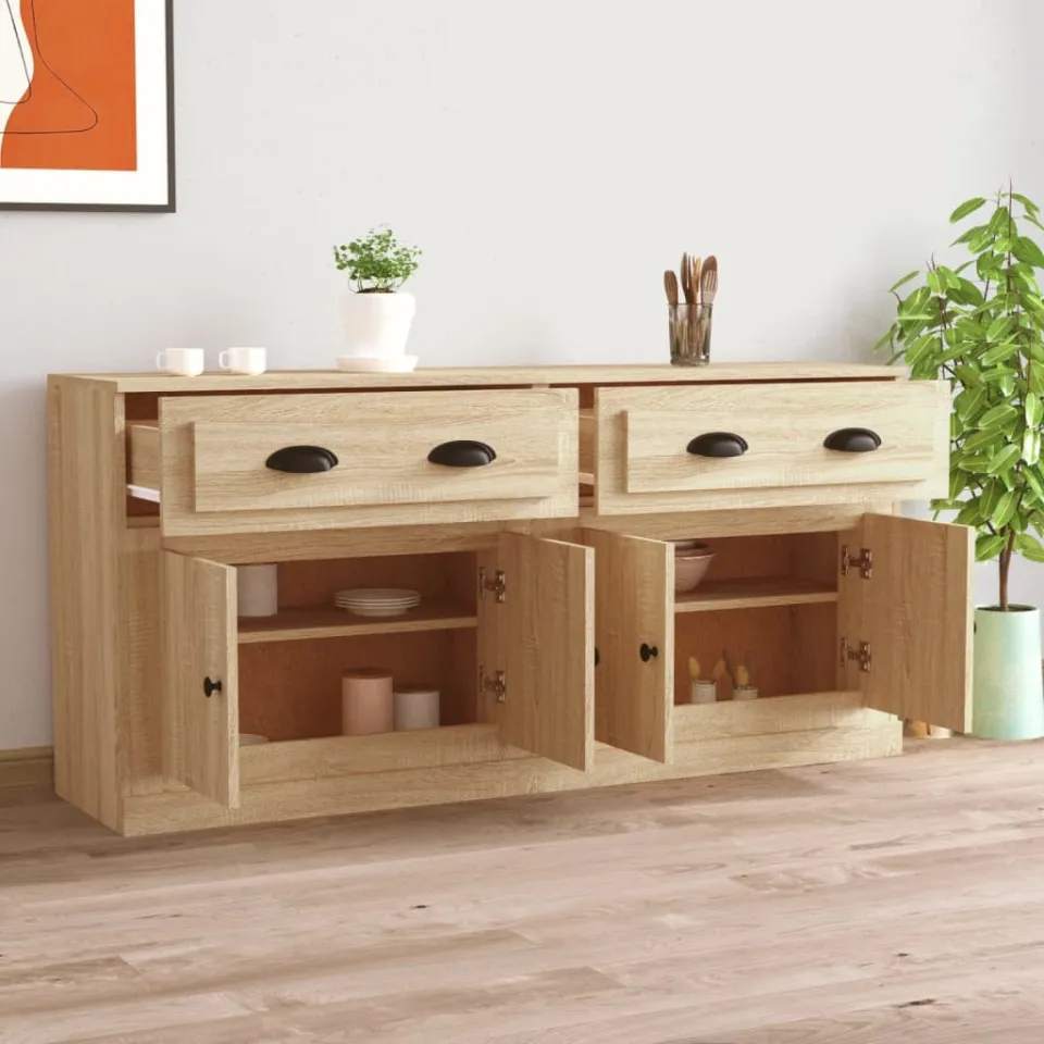 vidaXL Dressoirs 2 st bewerkt hout sonoma eikenkleurig, foto 3
