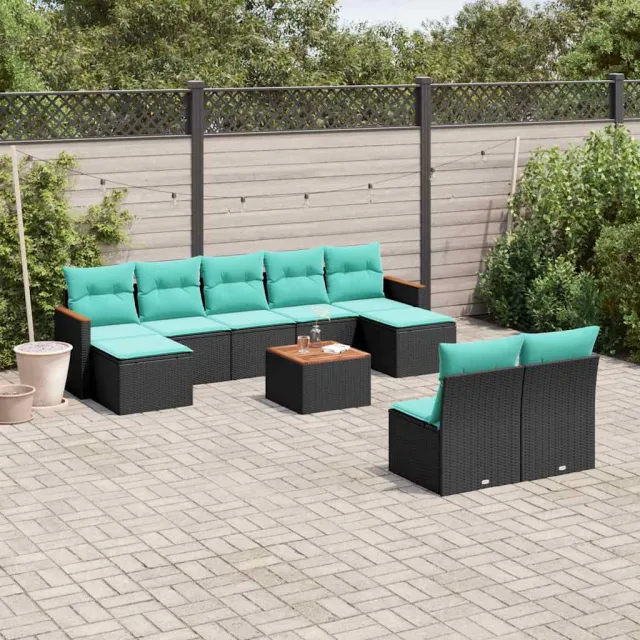 vidaXL 10-delige tuinbankset met kussens van zwart polyrotan, foto 2