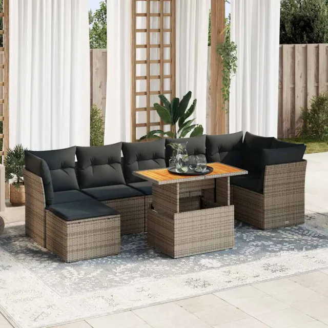 vidaXL 8-delige Loungeset met kussens poly rattan grijs, foto 2