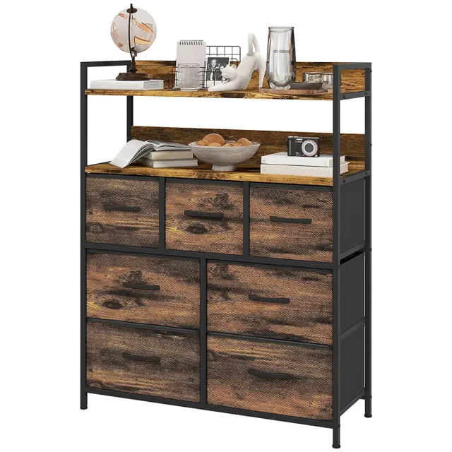 Sweiko Ladekast - 7 Stoffen lades - 2 Planken - Stalen frame - Bruin