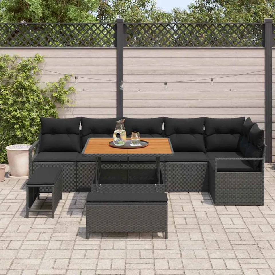 vidaXL Tuin Sofa Set 9 st Zwart Poly riet, foto 3