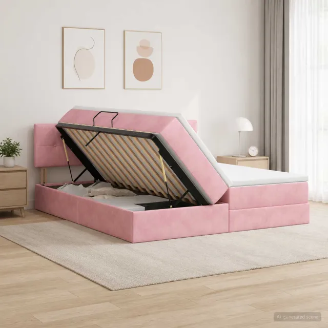 vidaXL Opslag bed met hoofdeinde 2 st Roze