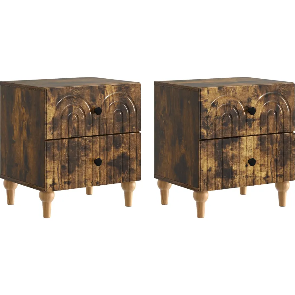 vidaXL Nachtkastje 2 st Gerookt eiken 43 x 34,5 x 48 cm Bewerkt hout, foto 3
