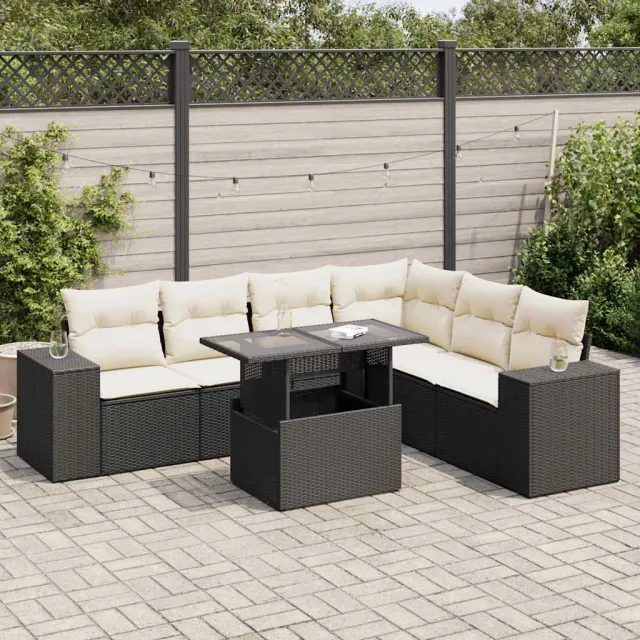 vidaXL 7-delige Loungeset met kussens poly rattan zwart, foto 2
