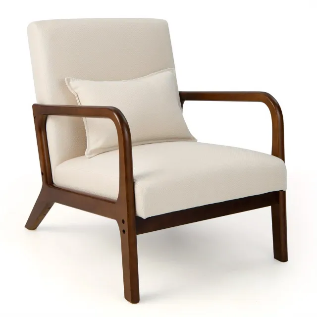 Mura Logistiek Mura Fauteuil - Zetel - Chair - Relaxfauteuil - Relaxstoel - Loungestoel - Armchair - Ergonomisch Lendenkussen - Hout - Beige Gemengde kleur