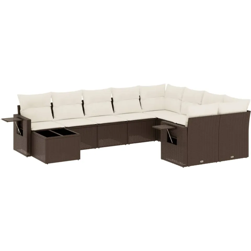 vidaXL 10-delige Loungeset met kussens poly rattan bruin