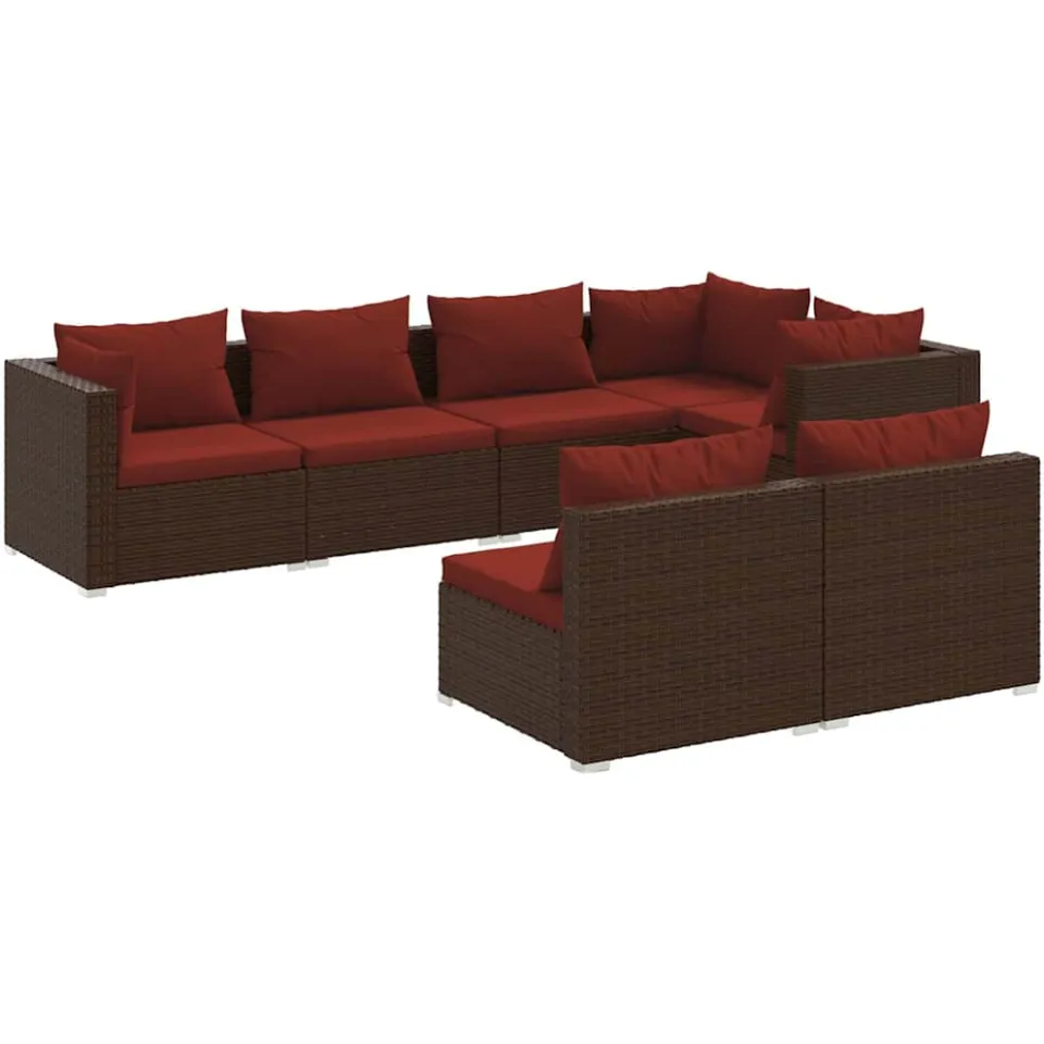 vidaXL 7-delige Loungeset met kussens poly rattan bruin