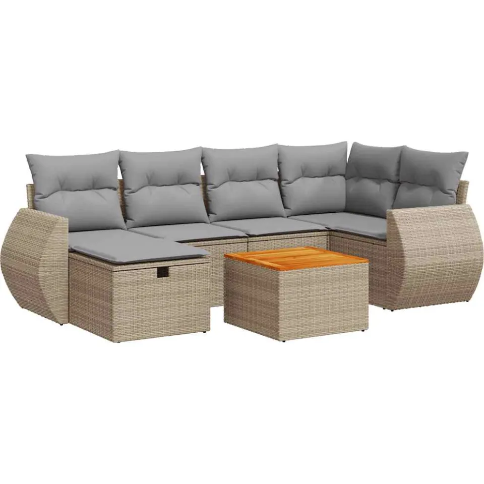 vidaXL 7-delige Loungeset met kussens poly rattan beige, foto 3