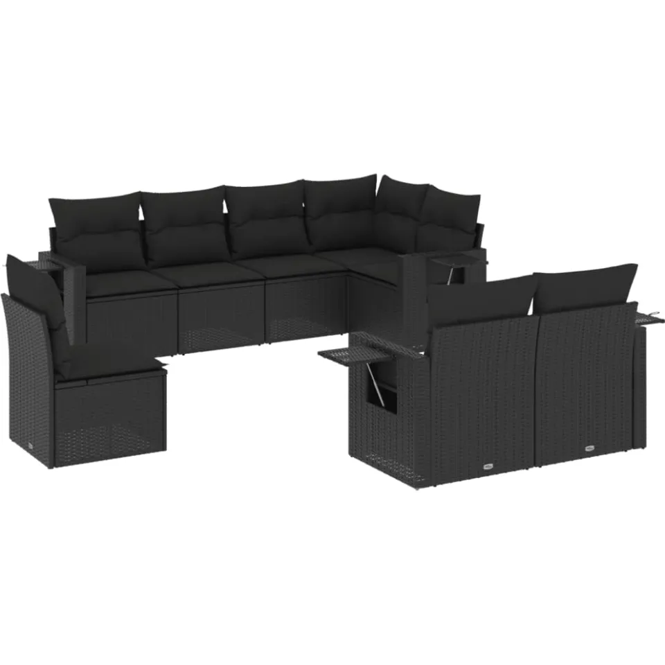 vidaXL 8-delige Loungeset met kussens poly rattan zwart, foto 3