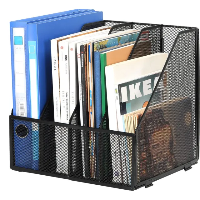 Unyqoos Stijlvolle en Robuuste A4 Metaal Bureau Organizer met 4 Vakken voor Documenten en Tijdschriften zwart