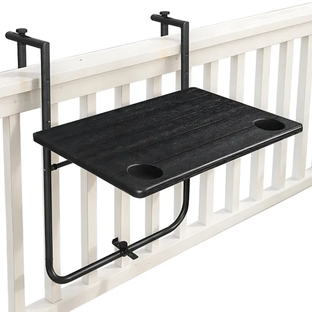 Goliving Balkontafel - Inklapbaar - Hangend - 60 x 40 cm - Verstelbaar in 3 hoogtes - Weerbestendig - 2 bekerhouders – Zwart