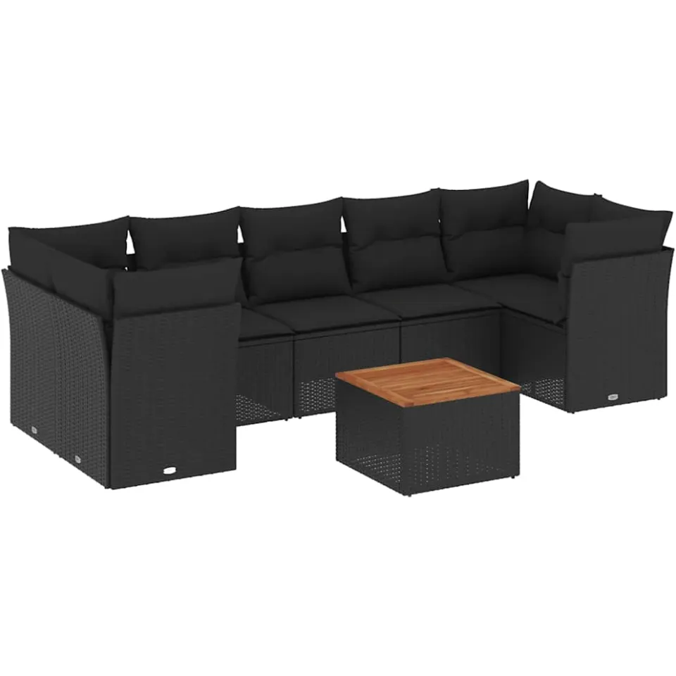 vidaXL 8-delige Loungeset met kussens poly rattan zwart, foto 3