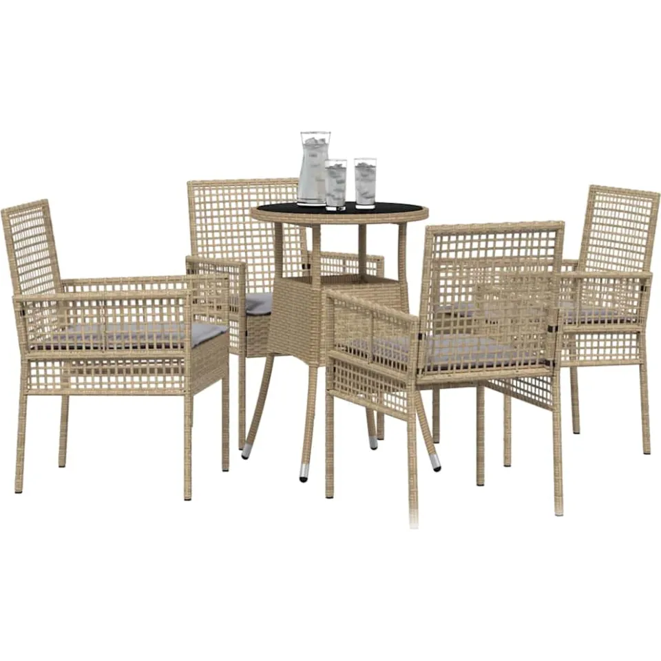 vidaXL Tuin eettafelset 5 st Beige poly rattan, foto 2