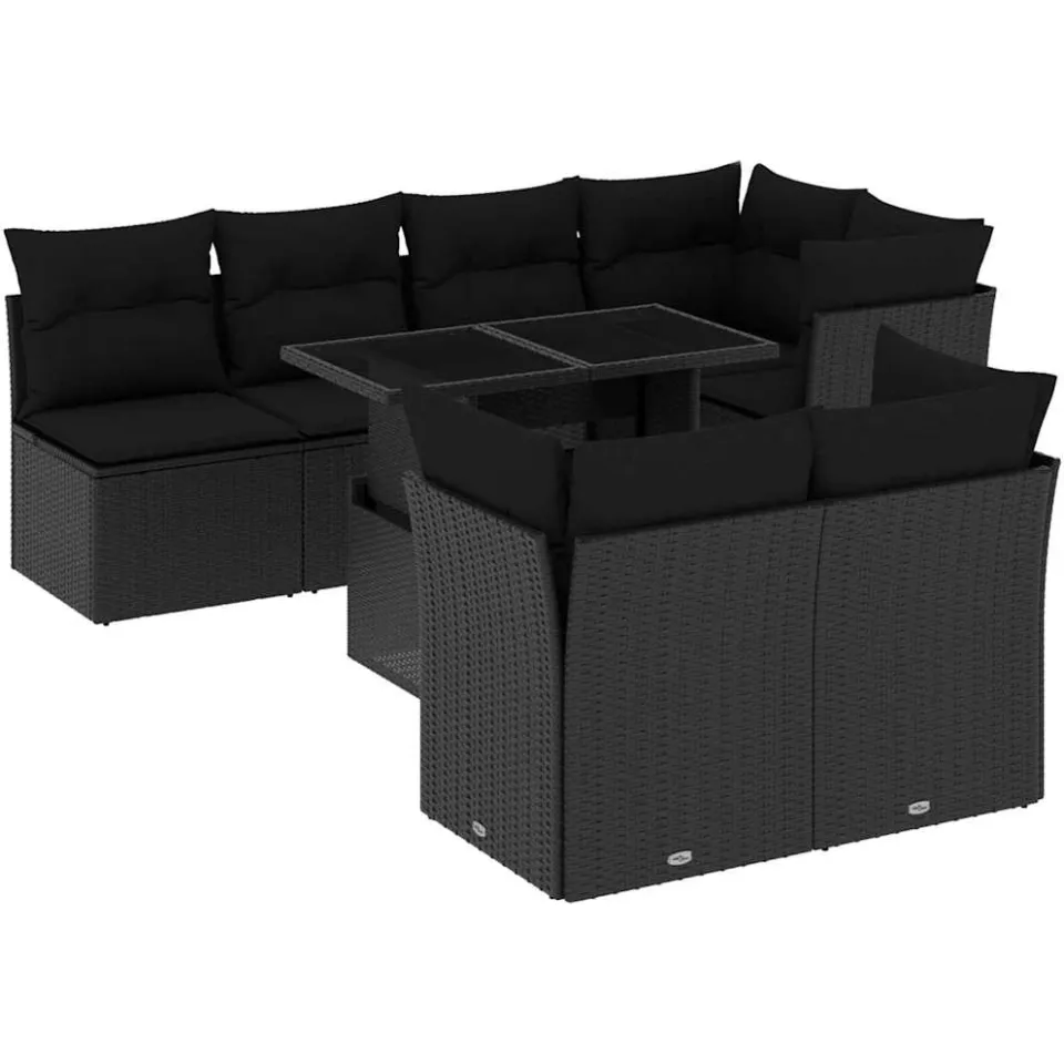 vidaXL 8-delige Loungeset met kussens poly rattan zwart