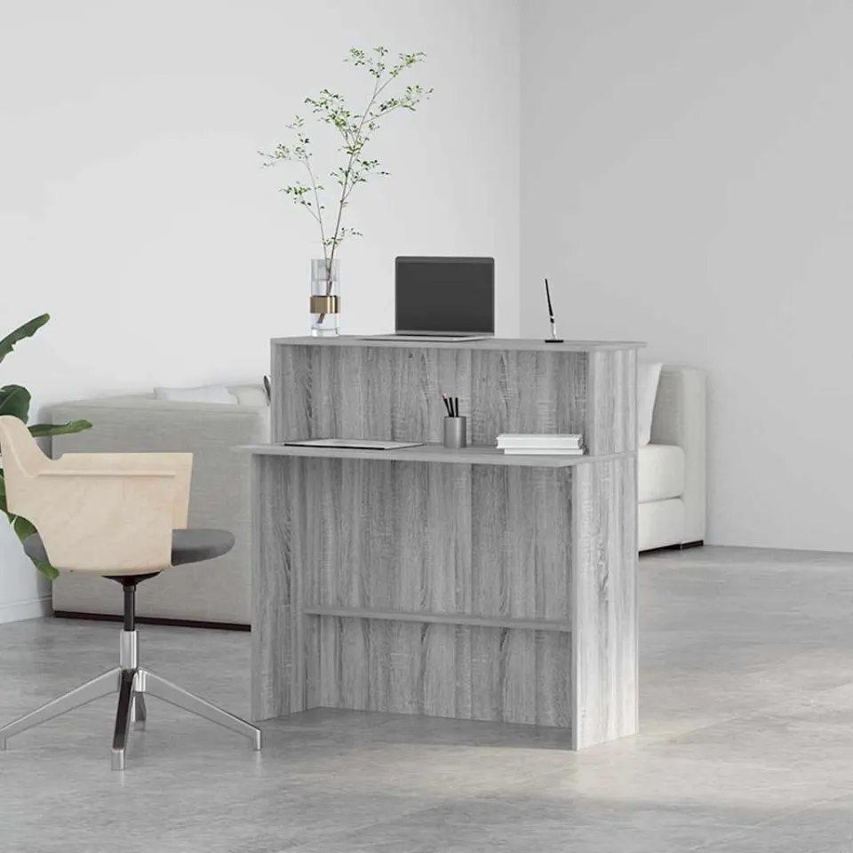 vidaXL Receptiebalie 100x50x103,5 cm bewerkt hout grijs sonoma eiken, foto 4