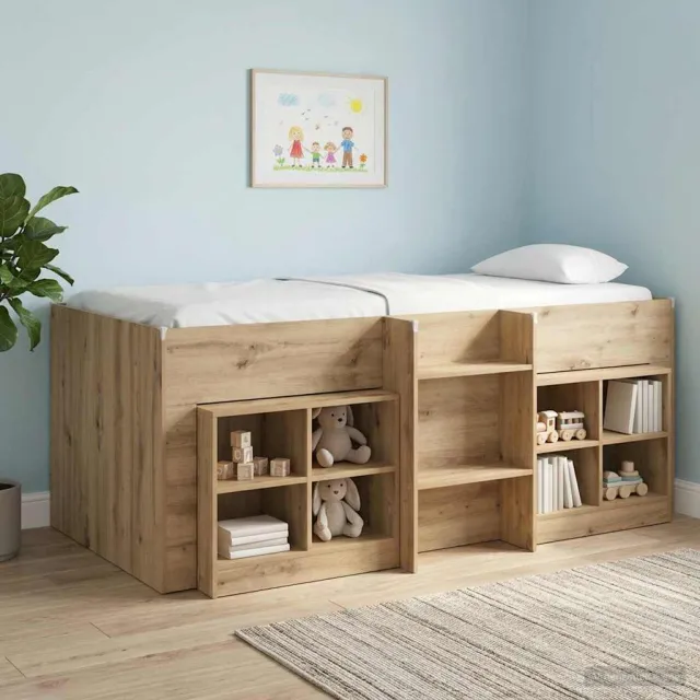 vidaXL Kinder Hoogslaper Artisanaal eiken 90 x 190 cm Bewerkt hout Bruin