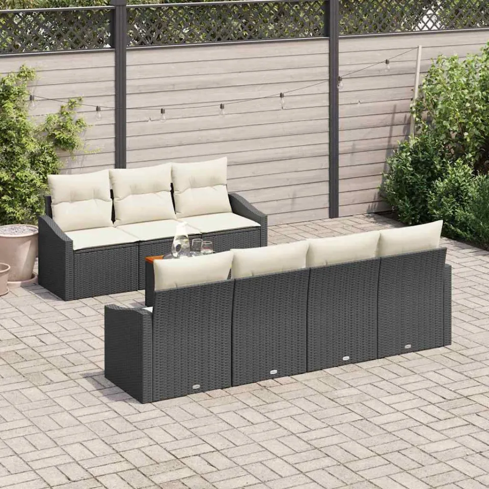 vidaXL Tuinbankenset 8 st Zwart en Crème poly rattan