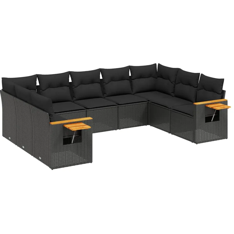 vidaXL 9-delige Loungeset met kussens poly rattan zwart