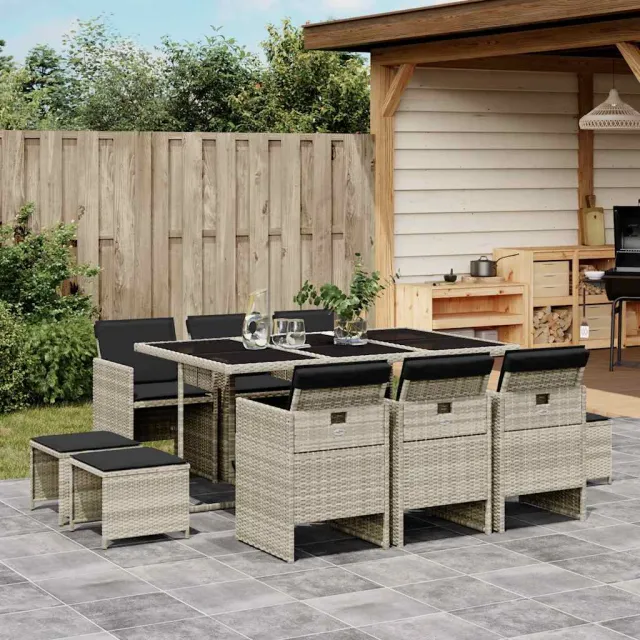vidaXL 11-delige Tuinset met kussens poly rattan lichtgrijs grijs, foto 2