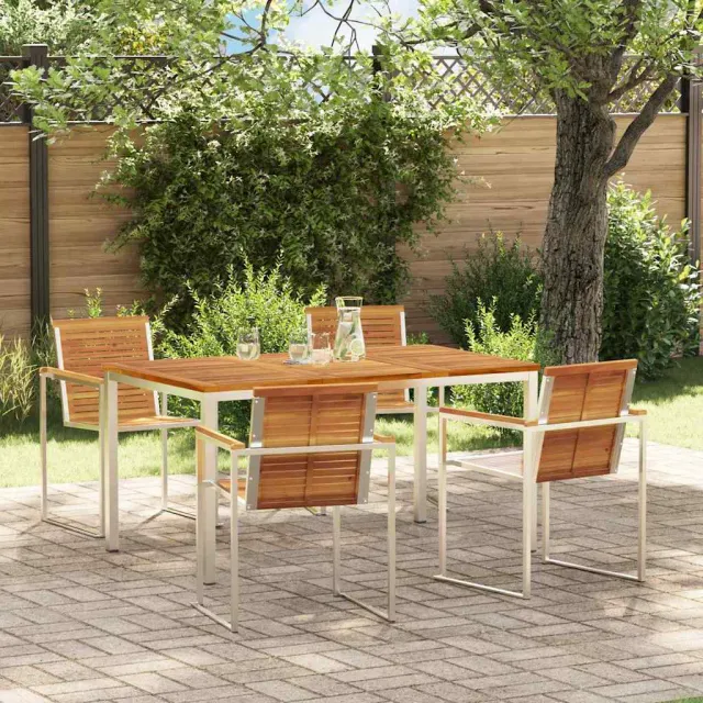 vidaXL Tuin eettafelset 5 st Massief acaciahout en roestvrij staal, foto 2