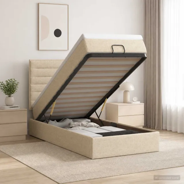 vidaXL Ottoman bed met matras Crèmekleurig 90 x 200 cm Stof