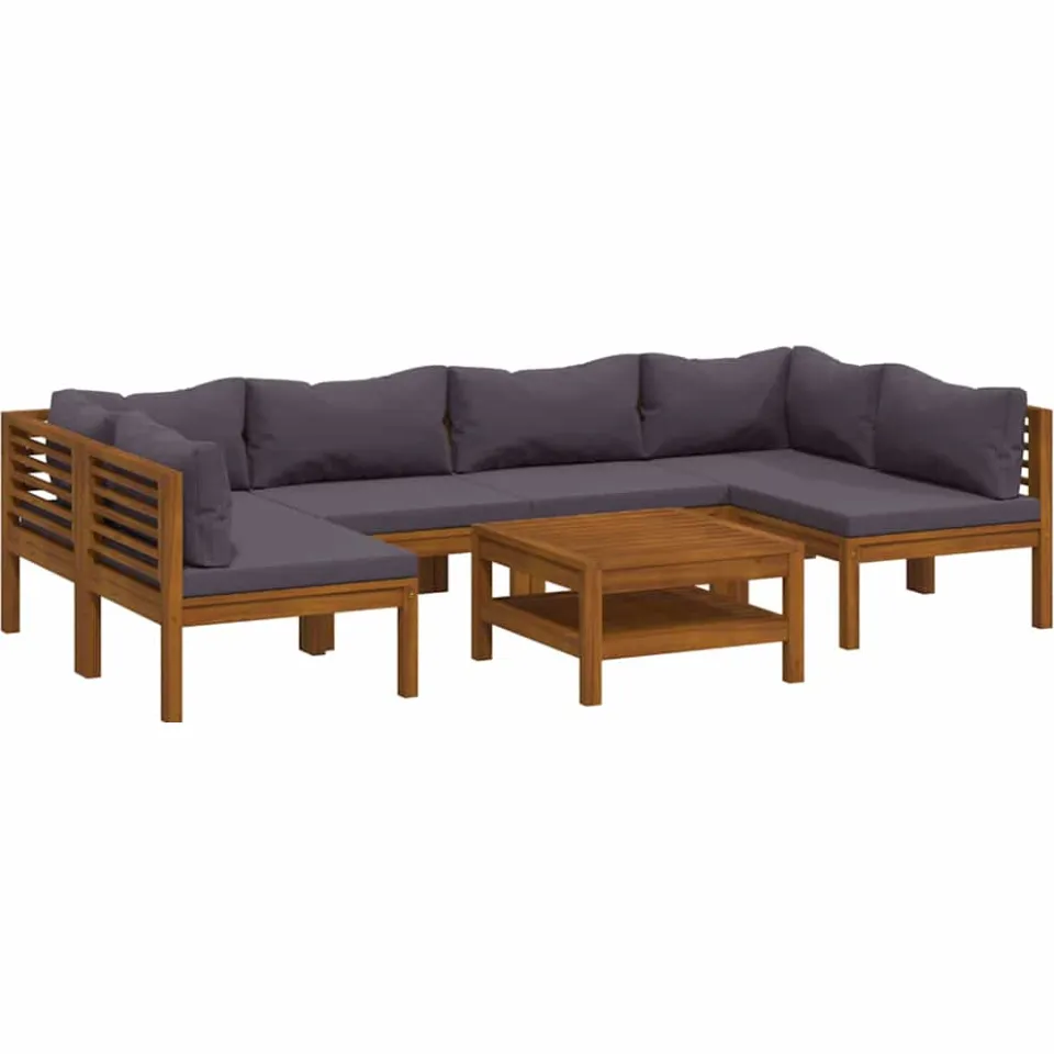 vidaXL 7-delige Loungeset met kussens massief acaciahout Grijs