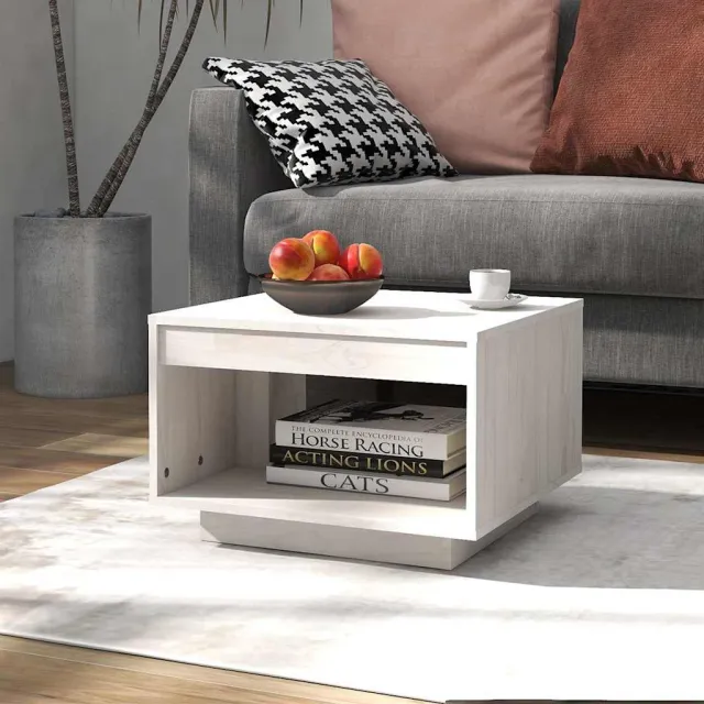vidaXL Salontafel 50x50x33,5 cm massief grenenhout wit, foto 2