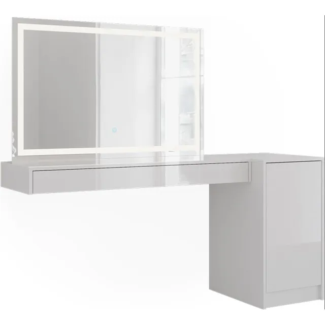 Vicco Kaptafel met licht Sherry, Wit, 160.2 cm met LED-spiegel en deurmodule