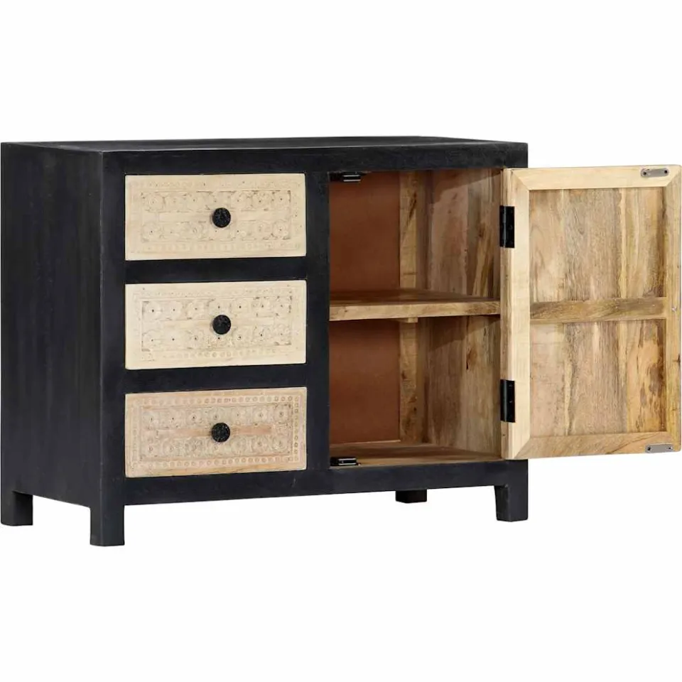 vidaXL Bijzetkast handgesneden 75x35x60 cm massief mangohout grijs, foto 3