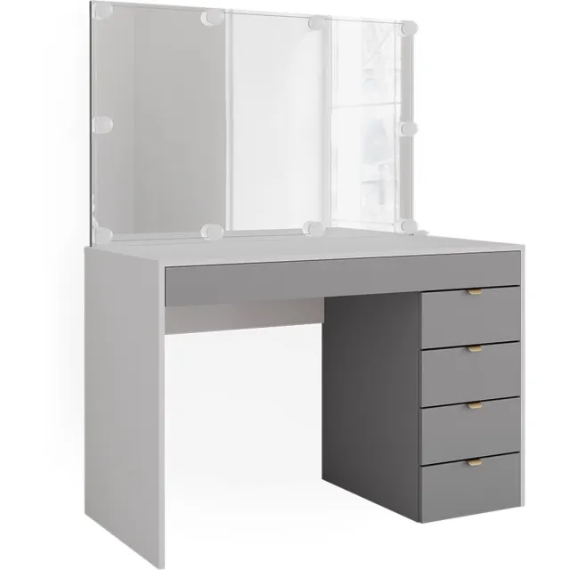 Vicco Kaptafel met licht Elise, Wit/Grijs, 115 cm met spiegel en LED-lichtslinger