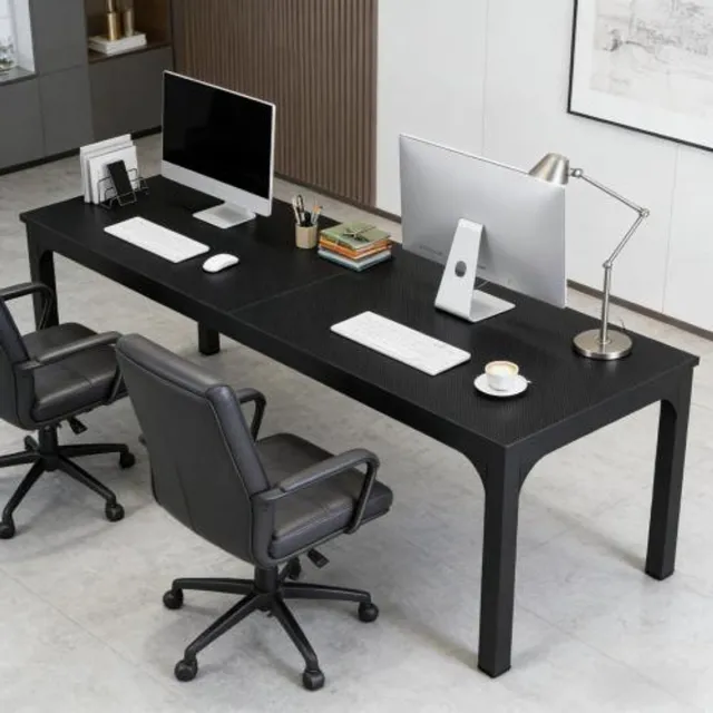 DESMIU Bureau - Rechthoekig Bureau Voor Vergaderen En Werken - Industrieel Design Voor Kantoor - MDF En Metaal - 200x70x75 Cm - Zwart