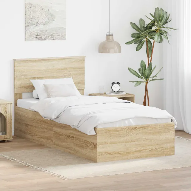 vidaXL Bedframe met hoofdeinde Sonoma Eiken 75 x 190 cm Bewerkt hout Bruin