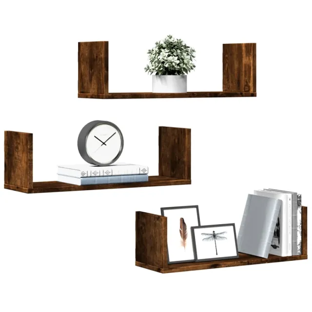 vidaXL Wandschappen 3 st 58x18x18 cm bewerkt hout gerookt eikenkleurig Bruin