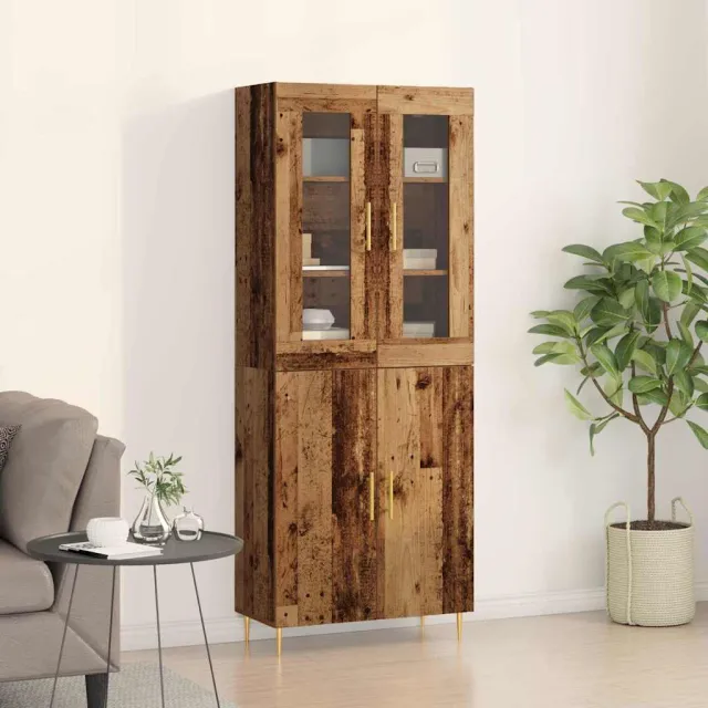 vidaXL Hoge kast 2 st Oudhout 69,5 x 34 x 180 cm Bewerkt hout Bruin