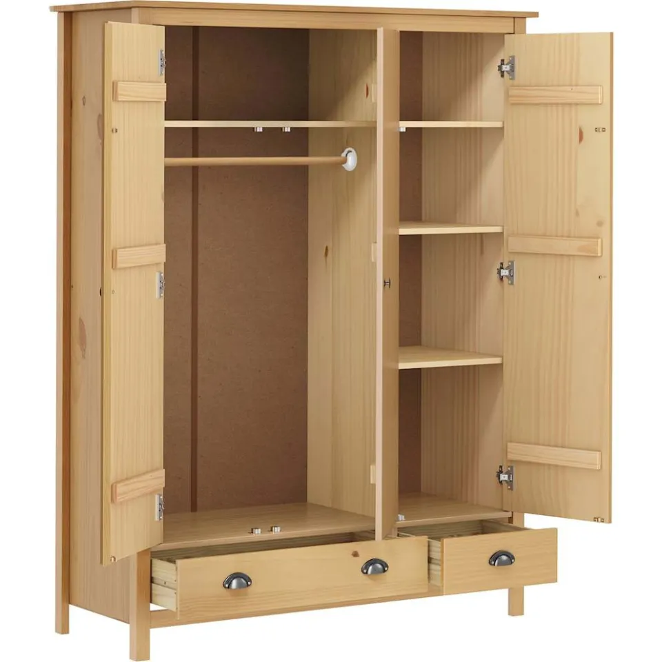 vidaXL Kledingkast Hill 3 deuren 127x50x170 cm massief grenenhout bruin, foto 4